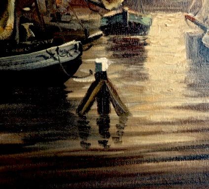 Niet of onleesbaar gesigneerd - Haarlem, Spaarne haven bij maanlicht - Gesigneerd:Vos (wie?) - Prachtige lijst! kopen? Bied vanaf 1!