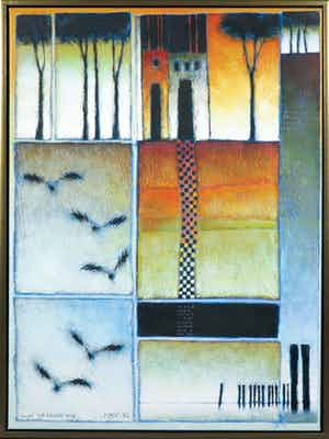 Magda Luttikhuizen - Zeefdruk op doek, De Ruimte Volgen - Ingelijst verkocht voor € 50!