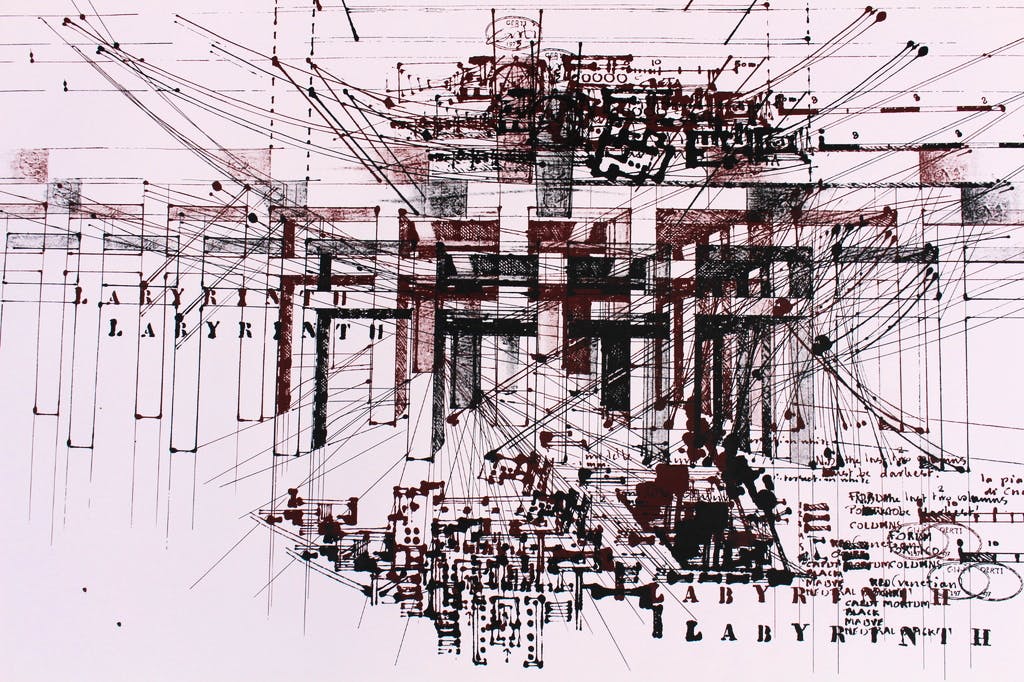 Gerti Bierenbroodspot - Labyrinth -handgesigneerd potlood - atelier stempel gerti 1975- oplage 150 -XXL verkocht voor € 60!