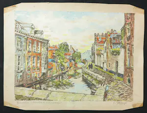 Carel van Ettinger - Aquarel, Brugge - Ingelijst kopen? Bied vanaf 1!