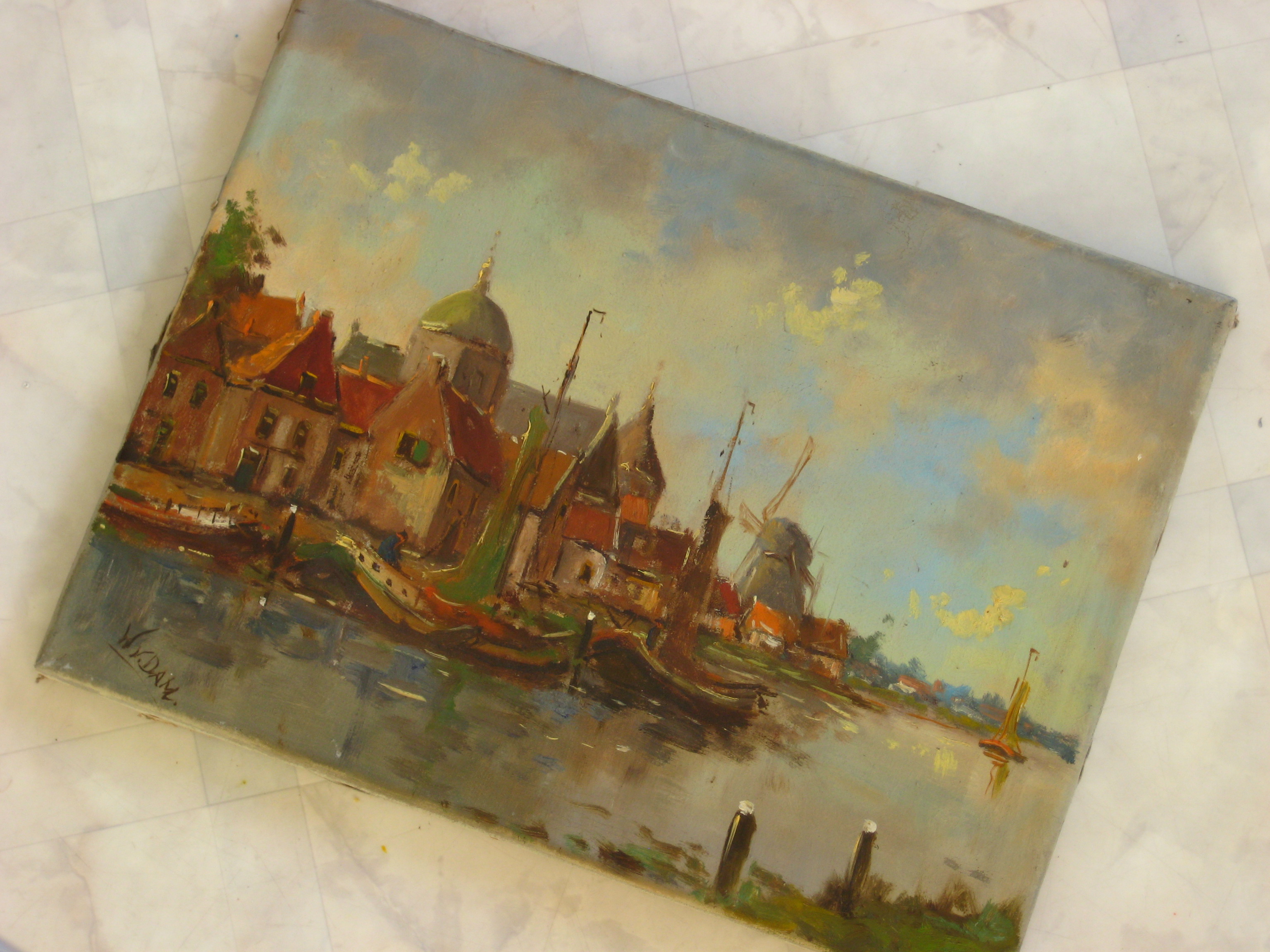 Niet of onleesbaar gesigneerd - Dorpje aan het water. kopen? Bied vanaf 1!