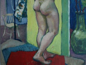 Niet of onleesbaar gesigneerd - Acrylverf op karton , “Naakt in huis” kopen? Bied vanaf 1!