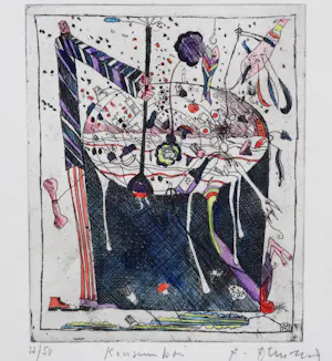 Bernd Kastenholz - aquarellierte Radierung, „Konsumboni“ nur 50 Expl. kopen? Bied vanaf 65!