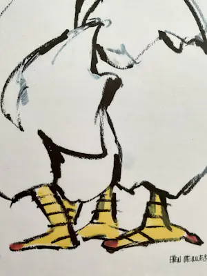 Ellen Meuwese - 2 kussende kippen, gesigneerd in druk en gelijst kopen? Bied vanaf 20!