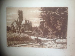 Bernard Klene - Landschap met de Basiliek Saint Mathurin de Larchant kopen? Bied vanaf 35!