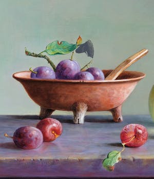 Hans Habraken - stilleven pruimen, oude fles en een kom. kopen? Bied vanaf 745!