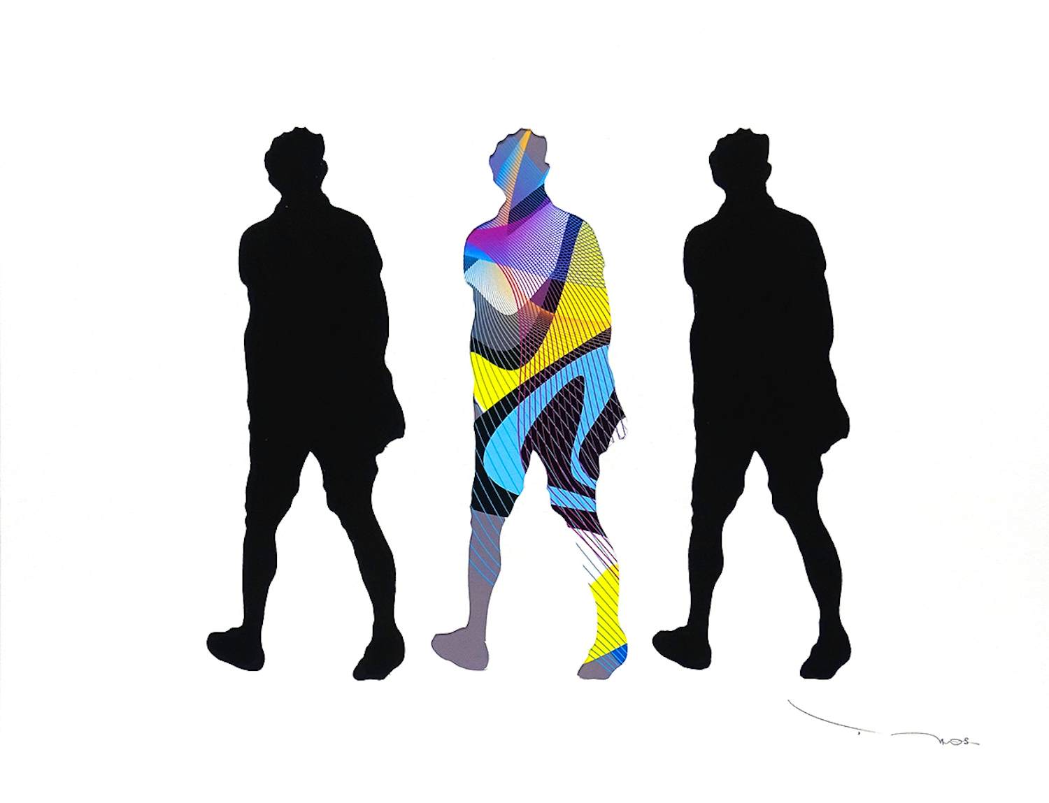 TEHOS - Drie mannen kijken naar rechts - V1 2023 - Schilderij, gemengde techniek op kunstpapier kopen? Bied vanaf 100!