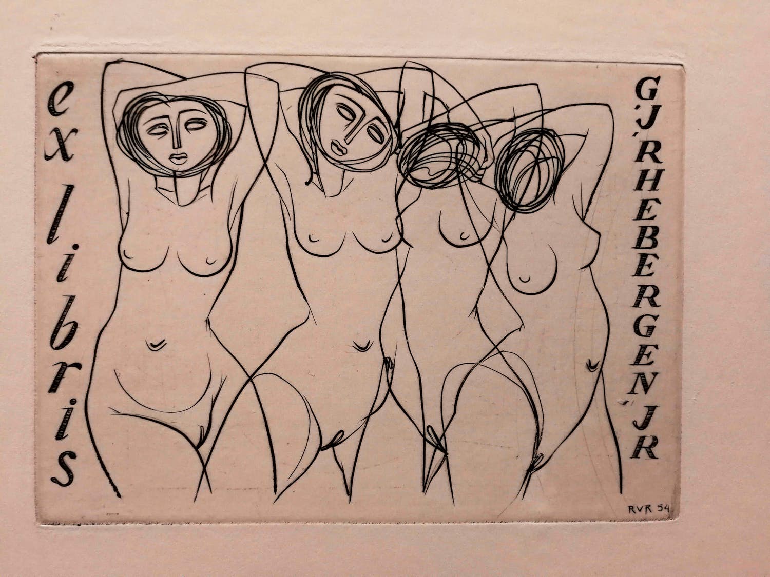 Ru van Rossem - Vier naakte vrouwen. Ex libris. verkocht voor € 1!
