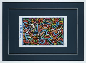 Keith Haring - Signatuur en tekening op uitnodiging Galerie Hans Mayer - Ingelijst kopen? Bied vanaf 1!