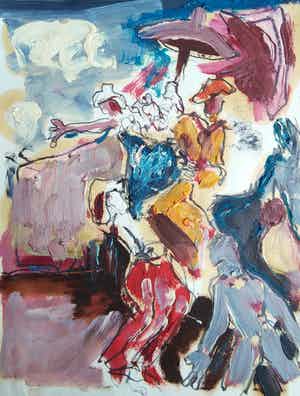 Niet of onleesbaar gesigneerd - Gemengde techniek olieverf met krijt. verkocht voor € 10!