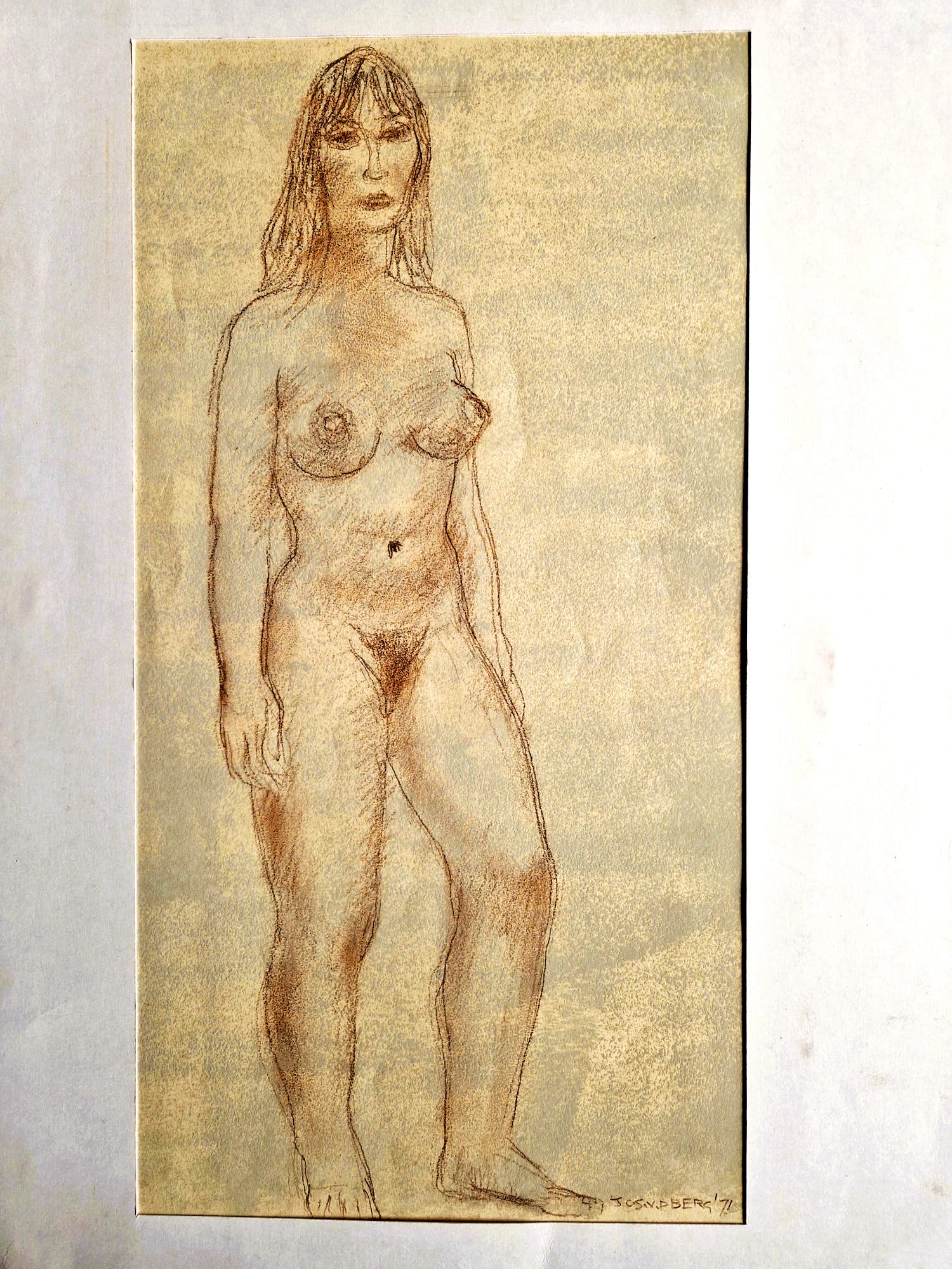 Jos van den Berg - Pastel en roodkrijt tekening "staand vrouwelijk naakt / verso zittend naakt" kopen? Bied vanaf 37!