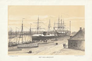 Piet Schipperus - P.A. Schipperus "Het Nieuwediep bij Den Helder in 1879" - Litho kopen? Bied vanaf 25!
