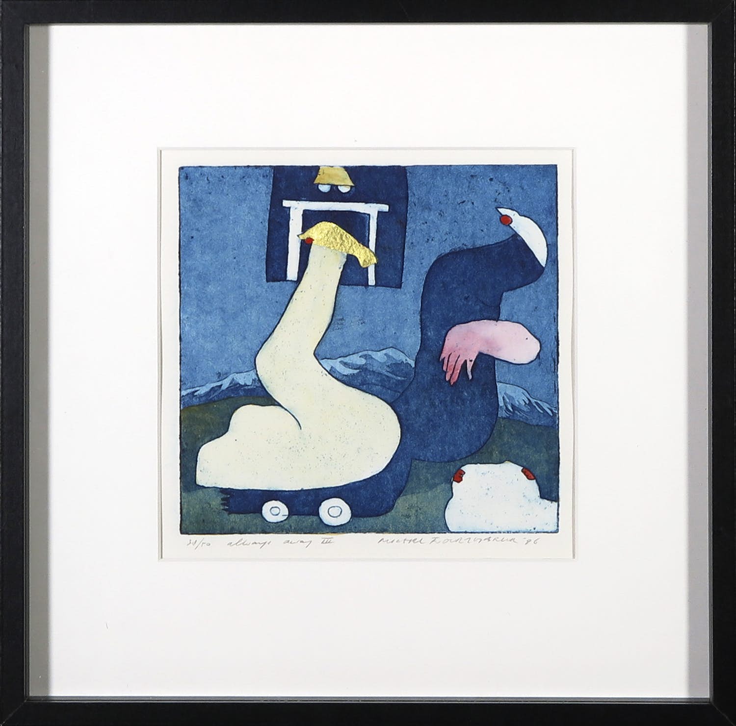 Michel van Overbeeke - Always Away III (1996), Ets en aquatint met bladgoud - ingelijst verkocht voor € 50!