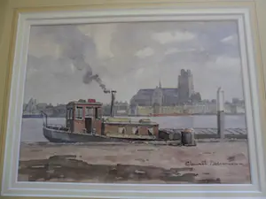 Clement Bezemer - Aquarel, zicht over rivier op onbekende stad kopen? Bied vanaf 35!