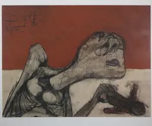 Leo Dooper - Gemende techniek op papier, Angst - Ingelijst kopen? Bied vanaf 100!