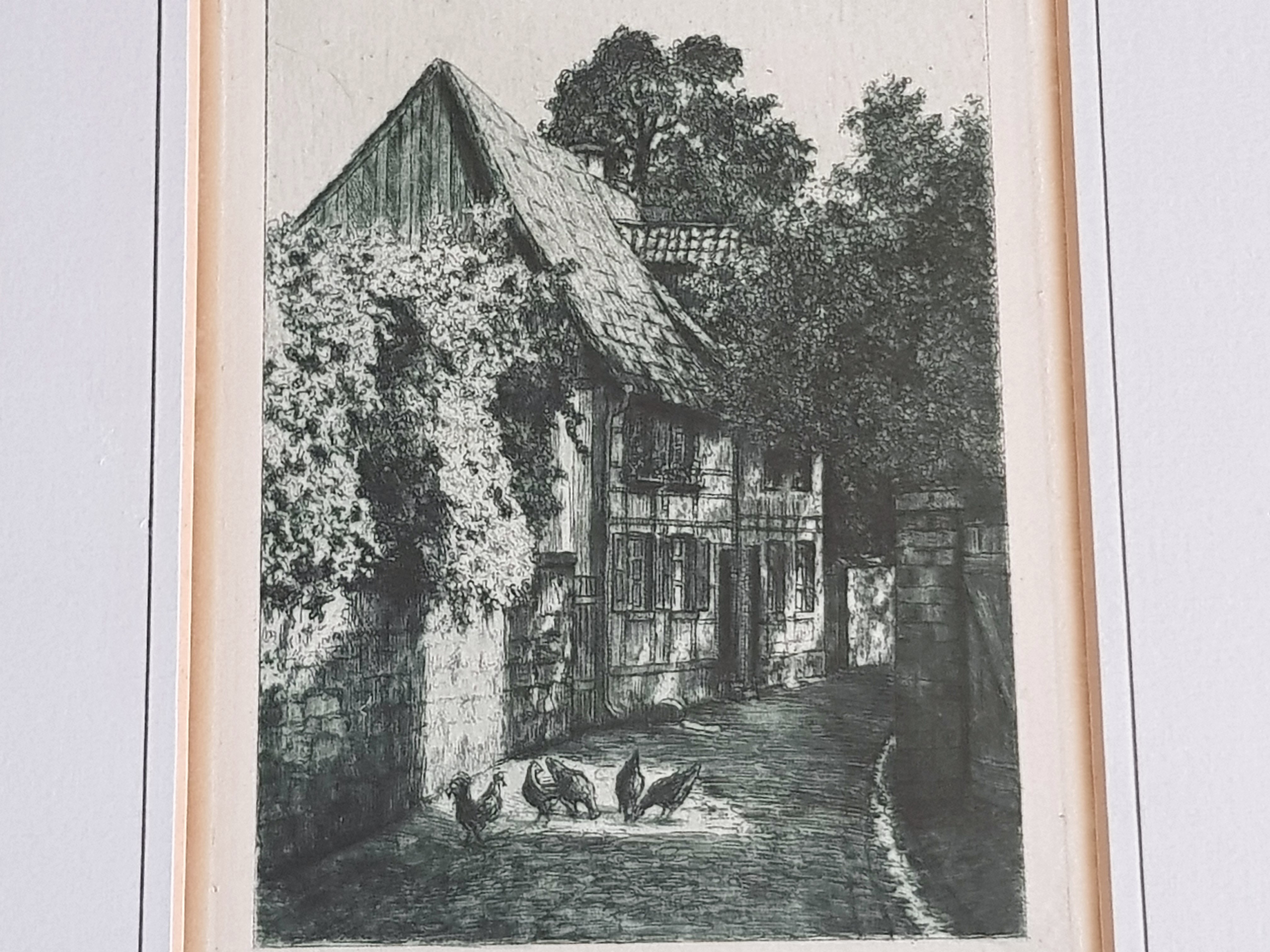 Niet of onleesbaar gesigneerd - Straatje met Kippen - Gesigneerd kopen? Bied vanaf 1!