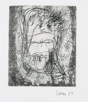 Asger Jorn - Ets en droge naald op handgeschept Japon, Friedhof der Maulwürfe - Ingelijst kopen? Bied vanaf 1!