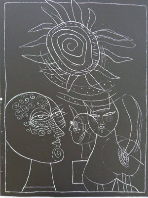 Corneille - FEMME ET FAUNE FAMILIERE / ZW-W ETS / 76x56cm / SIG 1978 kopen? Bied vanaf 165!
