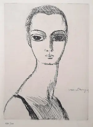 Kees van Dongen - Meisje met zwanenhals, ets (prachtig ingelijst) kopen? Bied vanaf 675!