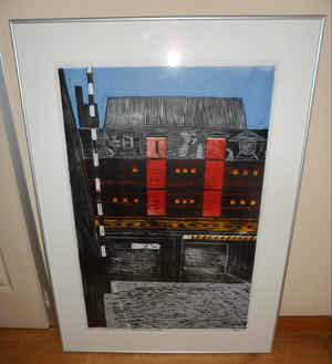 Piet Lont - Houtsnede op Japans papier. Titel. " De Zwijger Amsterdam Oost". verkocht voor € 40!