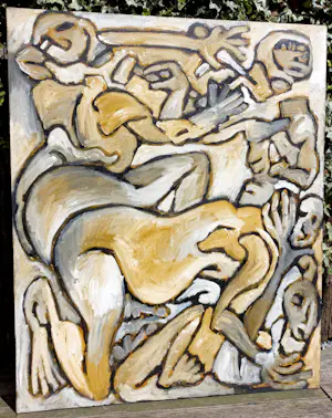 Michael Winkel - Combat, acrylverf op paneel (groot!) kopen? Bied vanaf 175!