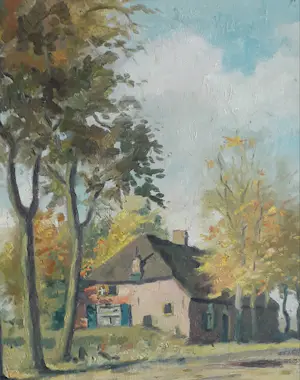 Theo  l' Herminez - Zomers landschap met huisje en bomen kopen? Bied vanaf 75!