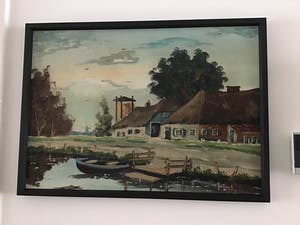 Niet of onleesbaar gesigneerd - Boerderij aan water met bootje. kopen? Bied vanaf 1!