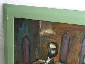 Niet of onleesbaar gesigneerd - Olieverf op board , “Aan de tafel” – gesigneerd & ingelijst kopen? Bied vanaf 10!