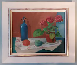 Wim Oepts - ''Stilleven met hortensia en blauwe spuitwater fles" kopen? Bied vanaf 2750!