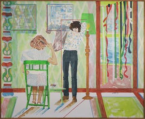 Jos Veels - Acryl op doek, Zonder titel (Twee figuren in interieur) - Ingelijst (Zeer groot) kopen? Bied vanaf 200!