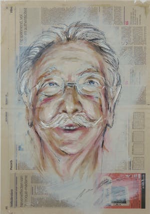 Wim de Bruin - Krantenpapier met gemengde techniek, Dick Bruna - Ingelijst kopen? Bied vanaf 1!