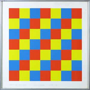 Geerhard Kuipers - Zeefdruk, 1 t/m 81 vierkanten IX - Ingelijst verkocht voor € 35!