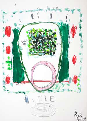 Rik van Iersel - Gemengde techniek op papier, Figuur met open mond verkocht voor € 150!