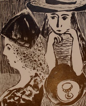 Hans Peter Doebele - Litho: twee dames aan een tafel - 1952 kopen? Bied vanaf 50!