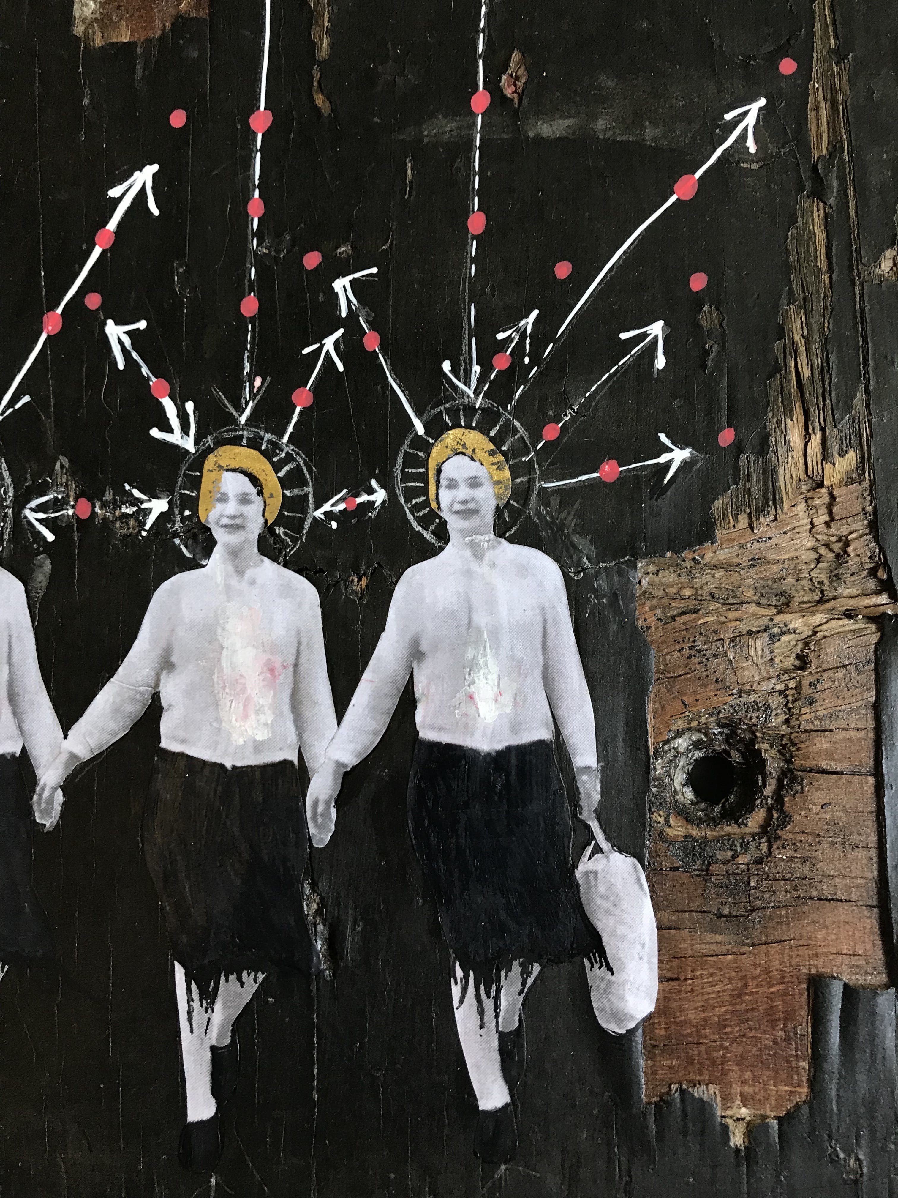 Shila Oringer - "Girls' - Mixed Art/ Collage op hout. kopen? Bied vanaf 140!