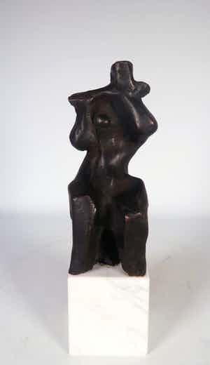 Paulus Reinhard - Brons en marmer, Fluitspeler verkocht voor € 400!