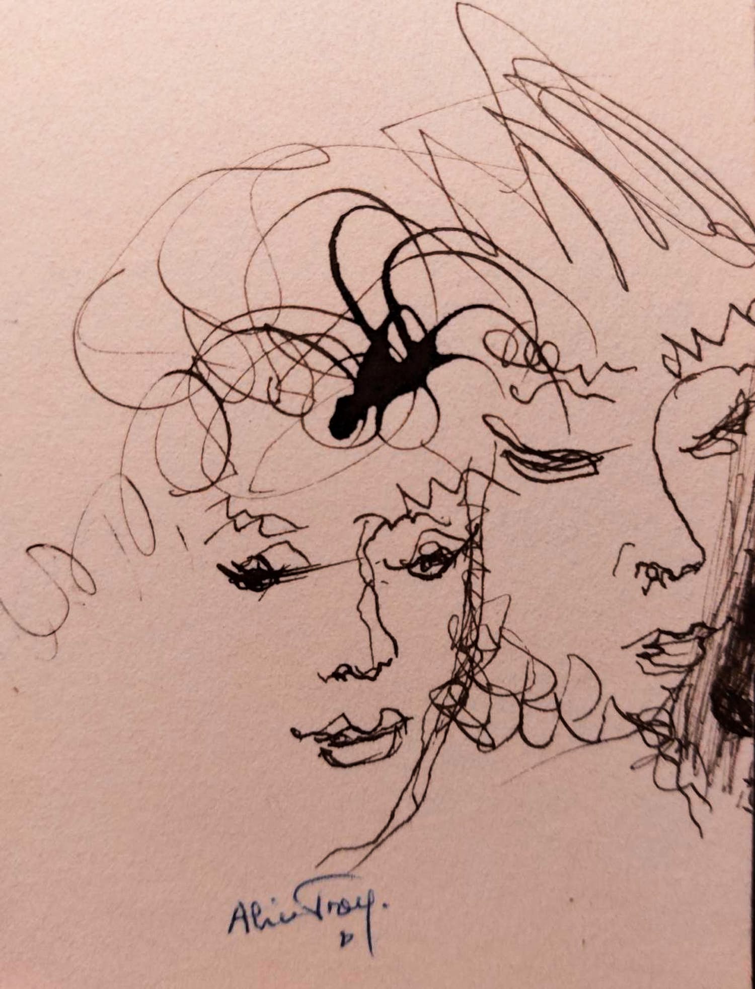 Alice Frey - pentekening, gesigneerd en ingelijst verkocht voor € 55!