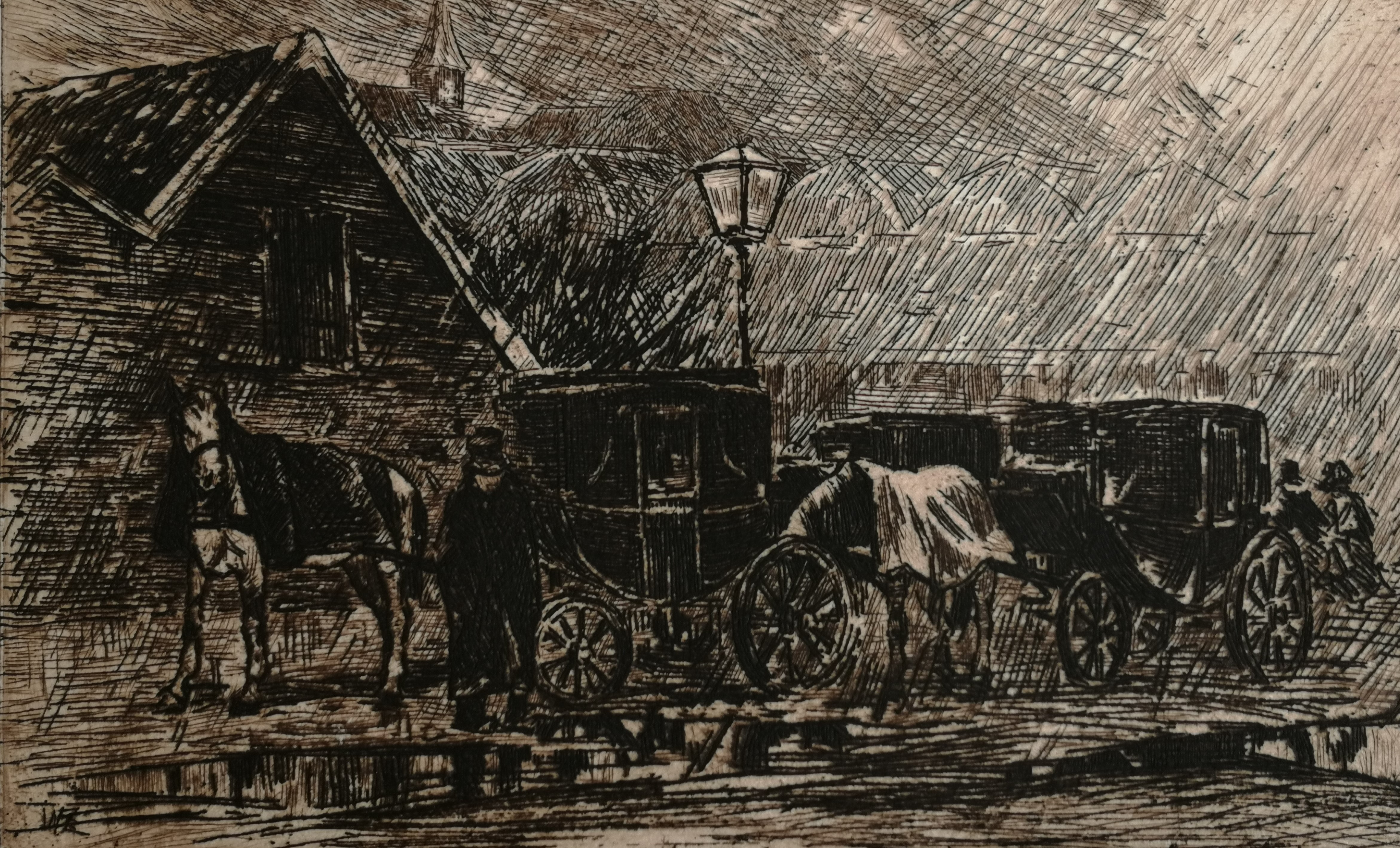 Willem de Zwart - Rijtuigen in de regen kopen? Bied vanaf 50!