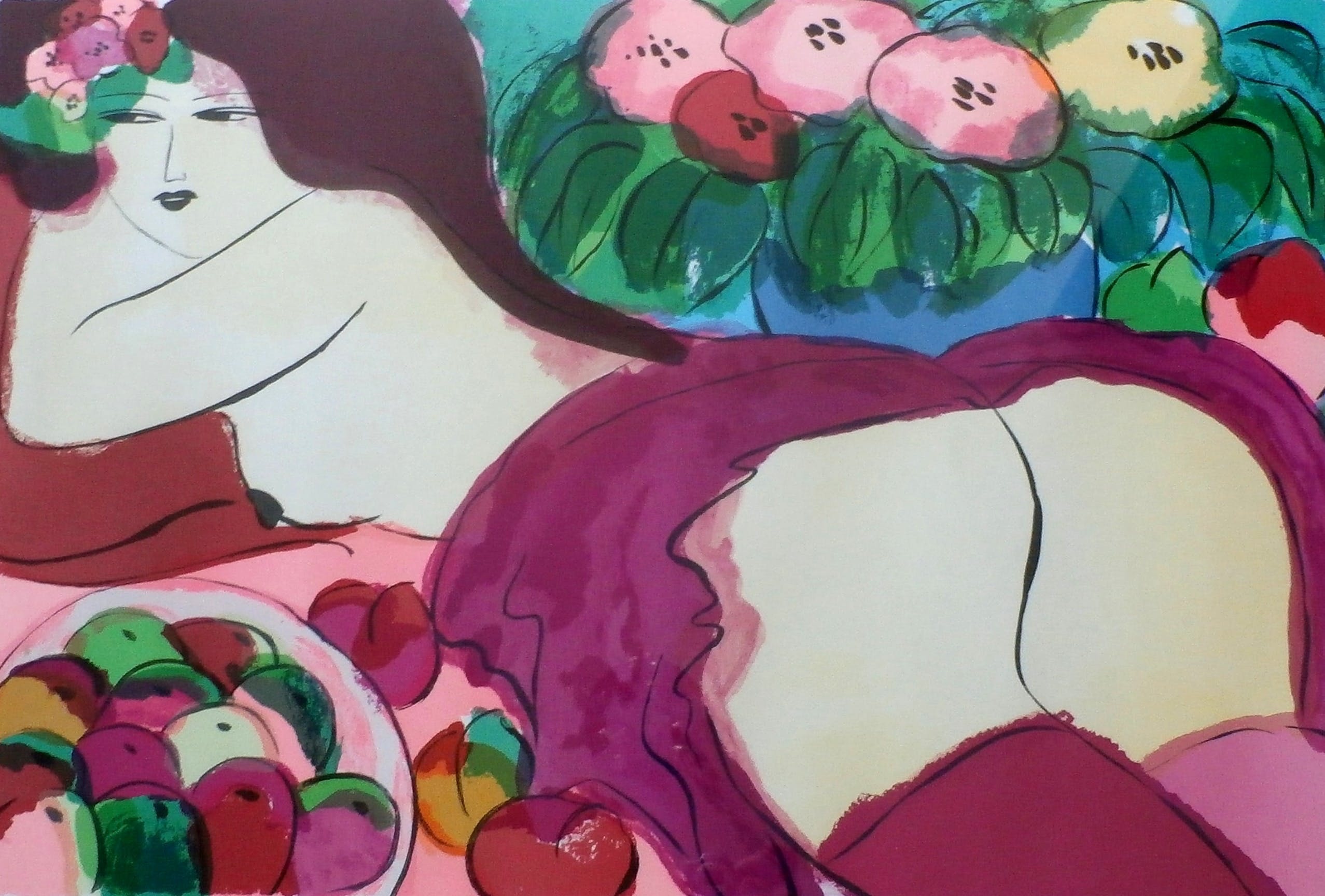 Walasse Ting - Ingelijste grote litho: Liggende naakte vrouw - 1985 verkocht voor € 595!