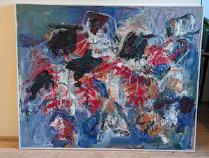 Doug Mellis - Kleurrijk ingelijst schilderij "Birds" (groot!) kopen? Bied vanaf 120!