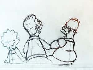 Matt Groening - originele productie tekening, The Simpsons, Homer, Ned en Lisa verkocht voor € 70!