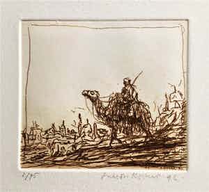 Simon Koene - Kameelruiter bij oosterse stad (met kader) verkocht voor € 20!