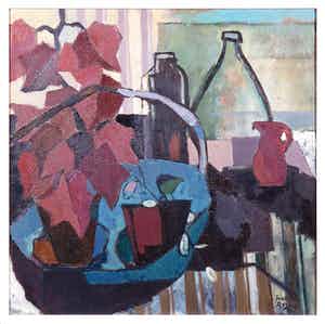 Tonny Ros - Olieverf op doek, Stilleven met Vingerplant - Ingelijst verkocht voor € 1!