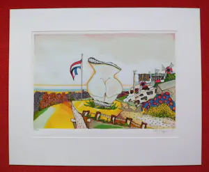 Patty Harpenau - Prachtige, unieke zeefdruk, zicht op de Hollandse kust.Mooie kleuren. kopen? Bied vanaf 125!