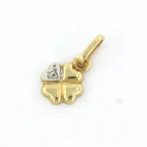 14k bicolour gouden hanger in een vorm van klavertje vier met diamant kopen? Bied vanaf 50!