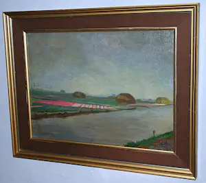 Jan Visser - olieverfschilderij: bollenveld aan de Ringvaart kopen? Bied vanaf 250!