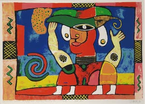 Clemens Briels - Zeefdruk, Woman with leaf from the umbrella tree on head - Ingelijst kopen? Bied vanaf 80!