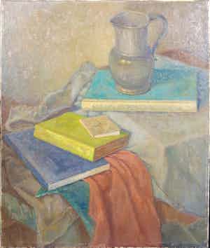 Willem Abraham de Wijn - Olieverf op doek, Stilleven met boeken verkocht voor € 50!