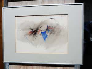 Jan Olyslager - Gemengde techniek op papier, Abstracte Compositie - Ingelijst verkocht voor € 60!