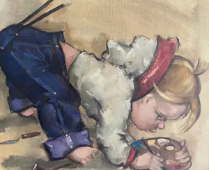 Niet of onleesbaar gesigneerd - Naief schilderijtje van een spelend kind kopen? Bied vanaf 1!